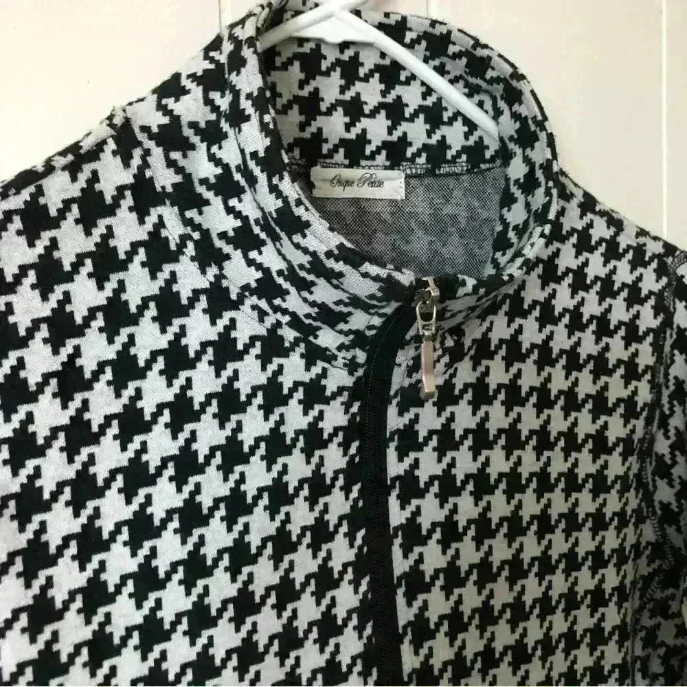 Ongue Petite Zip Up Houndstooth Cotton Blend Jacket Size M